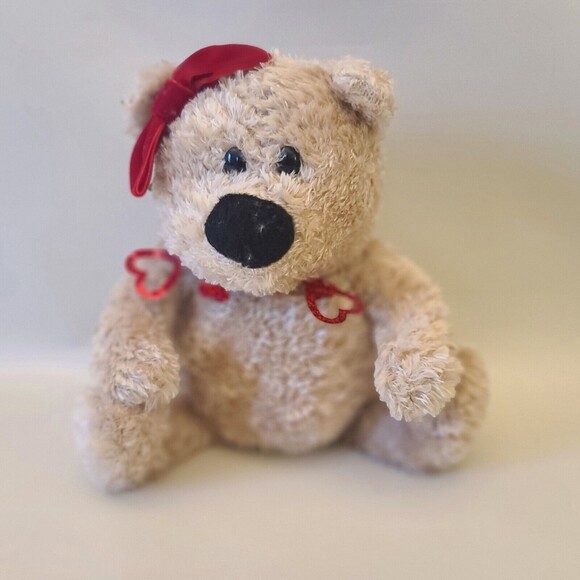 Galerie Sitting Teddy Bear Red Bow Heart Collar Soft Plush Stuffed Animal 6" - Picture 1 of 11